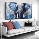 Elephant Wall Art for Living Room, Animal Canvas Wall-Decor for Bedroom, Blue Picture Print, Large Size 59x29 Inches Framed (59L" x 29W")