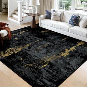 RELEANY Washable Square 9'x9' Area Rug for Living Room Black Gold | Carpet for Bedroom, Kitchen, Office, Hallway and Entryway, Printed Pattern, NonSlip, Soft, StainResistant, Easy to Clean