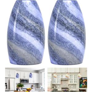 GO&SO Ocean-Blue Gradient Glass Art Lamp Shade -2 Pack Hand-Blown Fluid Flow Texture Pendant Light Shades Replacement,7.8"H Oval Fixture,1.57" Fitter,E26 Base,for Hanging Light Fixtures Kitchen Island