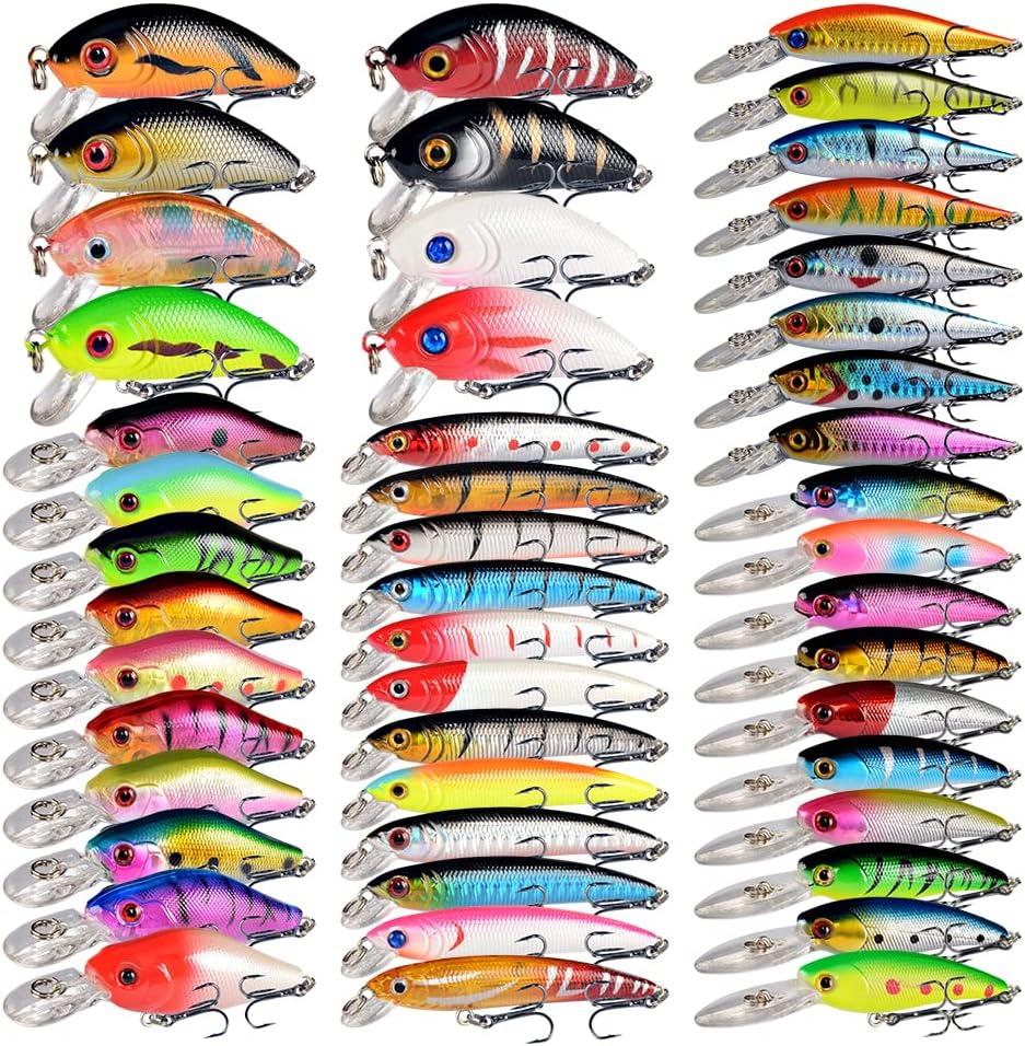 LINGYUE Bass Fishing Lures Kit Set Topwater Hard Baits Minnow Crankbait Pencil VIB Swimbait for Bass Pike Fit Saltwater and Freshwater (48PCS)