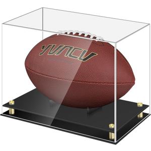 Football Display Case, Clear Acrylic Memorabilia Football Case Box with Double-Layer Black Built-in Football Display Holder for Football Fans, Collectors (No Assembly Required)