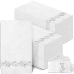 Yinder 200 Pack Disposable Hand Towels Bathroom Napkins Decorative Guest Towels Soft and Absorbent Linen Feel Paper Towel for Christmas Parties Weddings Dinners or Events(Silver)