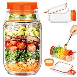 SMALLSHS Salad Pod Jar Side Open, Leakproof Salad Jars with Dressing Container for Lunch, Portable Jar for Office, Gym, Picnic & Travel  Orange