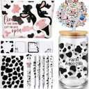 64 Pcs Cow Gifts for Women Cow Print Stuff Gift 16oz Tumbler Makeup Bag Pens Sticky Notes Stickers Multicolor Ballpoint Pen for Office Supplies Birthday Party Favors Baby Shower