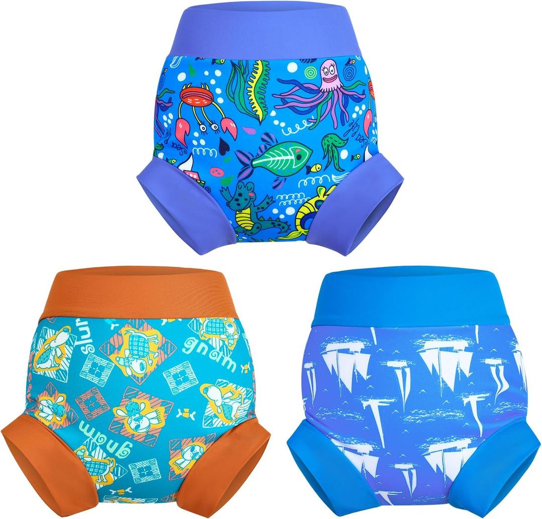 MOEMOE Baby Reusable Swim Diaper 3Pcs Waterproof Swim Pants Baby Swim Diaper for Boys and Girls Swimming Lesson, (4T, Blue)