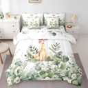 Erosebridal Cartoon Giraffe Twin Comforter Set 7 Pieces Woodland Wildlife Bedding Comforter Sets, Spring Bed in a Bag Eucalyptus Leaf Bedding Set, Jungle Animal Theme Bed Sheets Set Kids Room Decor