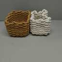 Small Macrame Woven Storage Baskets 2 Pack – Boho Cotton Rope Bins for Bathroom, Bedroom, Desk & Vanity Organizer – White & Khaki, 7x5.5x5 Inches