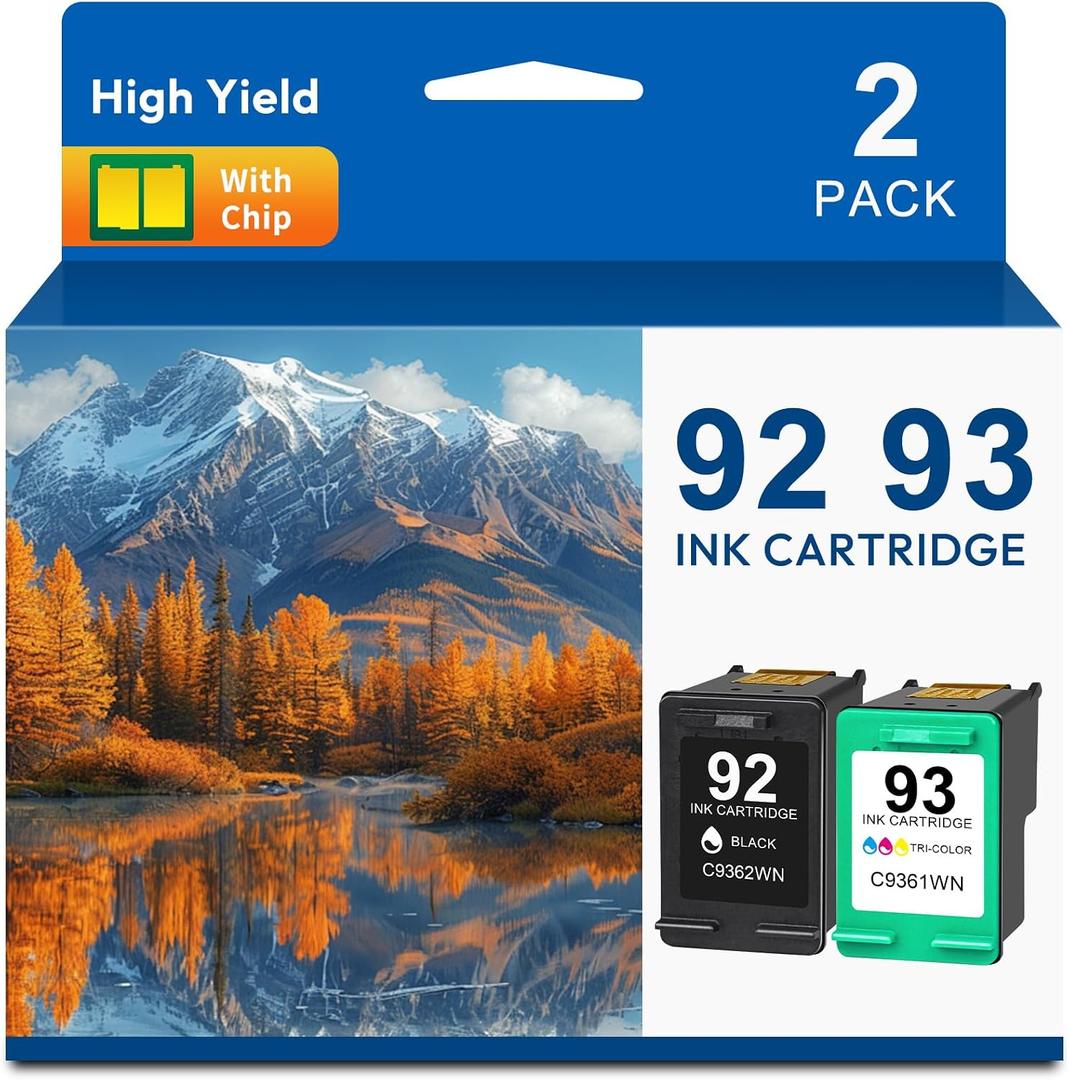 92 93 Ink Cartridges with Chip Replacement for HP 92 93 Ink Combo Pack C9362WN C9361WN 92XL 93XL Ink for Deskjet 5420 5440 5442 Photosmart C3180 C3140 C3100 PSC 1510 2525 Printers, 2-Pack C3180 Inks