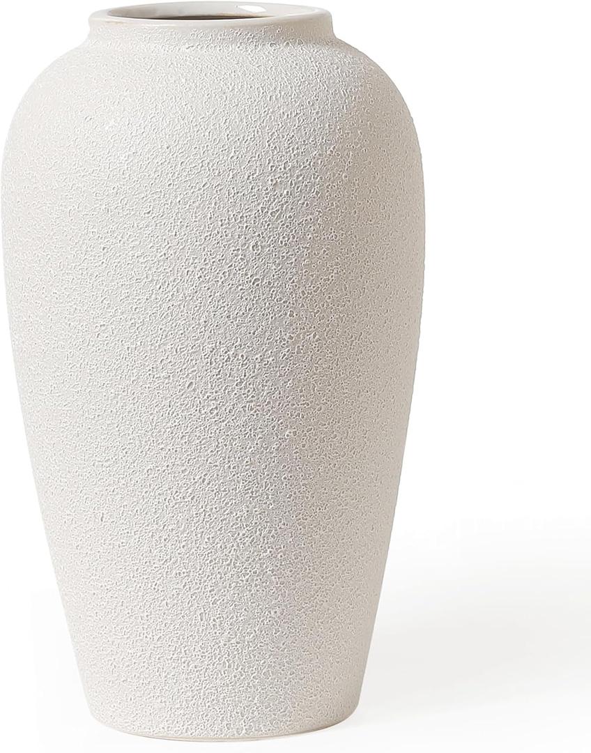 Kokrose Rustic Cream Ceramic Vase, 11.8" Vintage Clay Tall Floor White Terracotta Vase for Table Centerpieces, Large Textured Farmhouse Decorative Vases for Home Decor