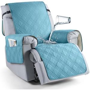 TAOCOCO 100% Waterproof Recliner Chair Cover, Small Recliner Covers for Recliner Chair with Pocket, Non Slip Reclining Chair Cover Furniture Protector for Kids, Pets(20'', Sky Blue)