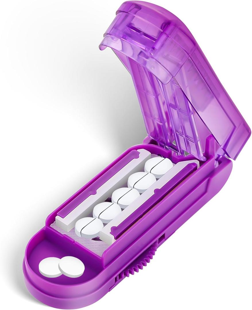 DUBSTAR Pill Cutter Splitter for Small and Tiny Pills, Multiple Pill Cutters for Small or Large Pills, Adjustable Pill Splitter with Centering Device and Blade Guard for Multi Tablets (Purple)
