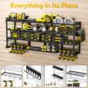 POKIPO Extra Large 64" W Power Tool Organizer Wall Mount, 1000 lbs Load Capacity, Heavy Duty 4 Tier Garage Storage Rack with 8 Drill Holders, 2 in 1 Corner or Straight Installation