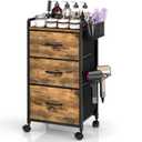 Salon Station for Hair Stylist, Rolling Salon Trolley Cart with Wheels, Beauty Barber Station with Metal Tool Holder & 3 Fabric Drawers, Mobile Storage Cabinet for Barbershop, Spa&Tattoo, Rustic Brown