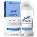 Secret Clinical Strength Antiperspirant Deodorant for Women, 100hr Sweat & Odor Protection, 3X Stress Protection with Hyaluronic Acid, PH Balanced, Invisible Solid, Completely Clean Scent, 2.6 oz