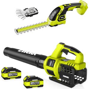 EWORK Cordless Leaf Blower and Hedge Trimmer Combo with 2 x 3.0Ah Batteries, Fast Charger, Electric Leaf Blowers for Lawn Care, 2-in-1 Electric Shrub/Bush Trimmer & Grass Shears (Cordless Leaf Blower & Hedge Trimmer Combo, Green)