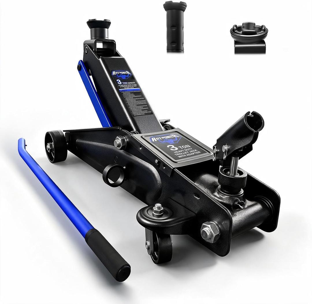 ANTPOWER 3 Ton Floor Jack, Car Jack Hydraulic Lifting Range 9.45" to 17.52" Low Profile Steel Floor Jack with Wheels, Quick Lift Pump for for Car, Truck, SUV, Vehicle (3.0T)