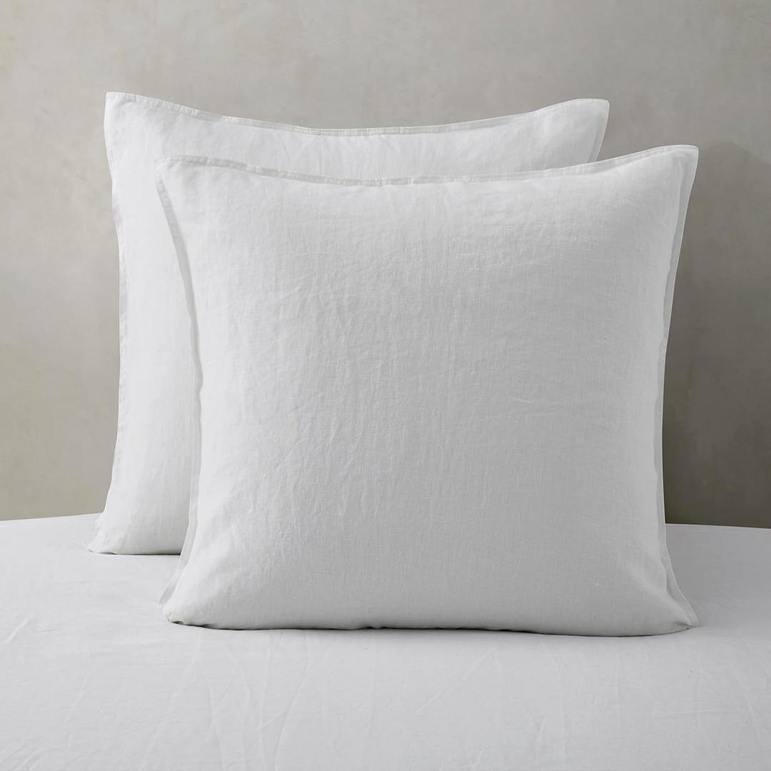 ATLINIA Linen Pillow Cases Euro Sham - 26 x 26 Inch Bed Pillow Protector Cover Set of 2 Bedding Cooling Neutral Pillowcase Shams White