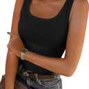 Roselux Women's Sleeveless Scoop Neck Fitted Tank Top Ribbed Knit Casual Basic Cami Shirts, L