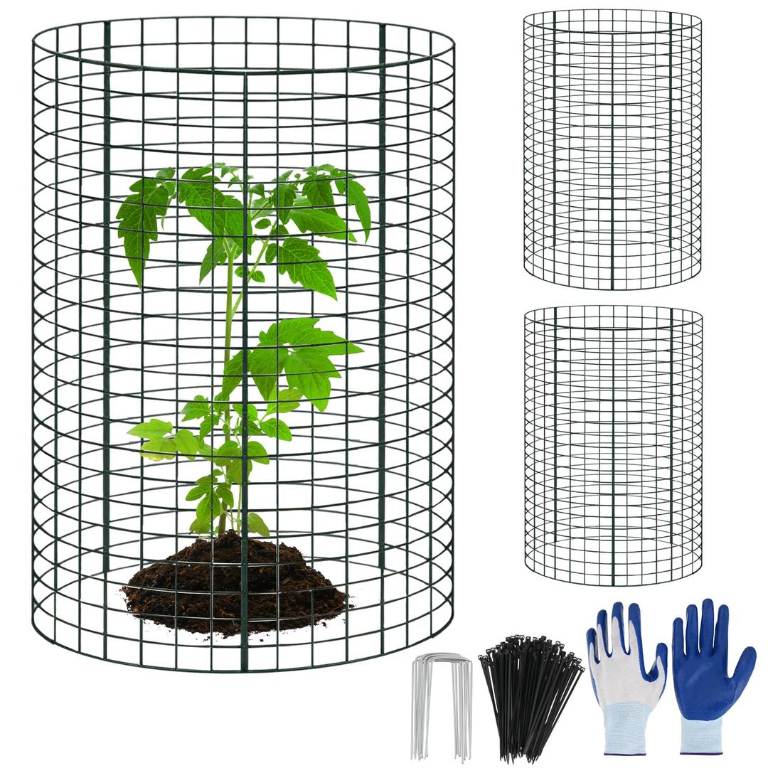 WAKCCIL 9 Packs 24"x 12" Large Wire Plant Protectors Cages to Keep Animals Out,3 Pcs Mesh Plant Cage Chicken Wire Cloche with Ground Stakes Nylon Ties Protect Plants,Shrubs,Vegetables,Garden Cloche