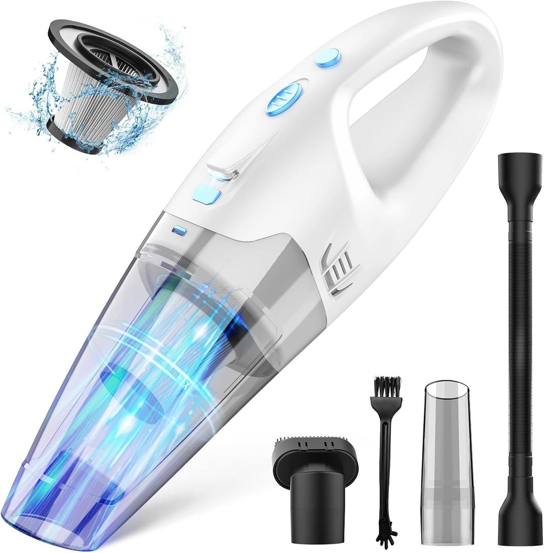 Handheld Vacuum Cordless, 6KPA Strong Suction & 25 Mins Runtime, 1.6lbs Lightweight Hand Vacuum Cordless Rechargeable with HEPA Filter/LED Light/Multi-Accessories,for Home/Car/Office Cleaning