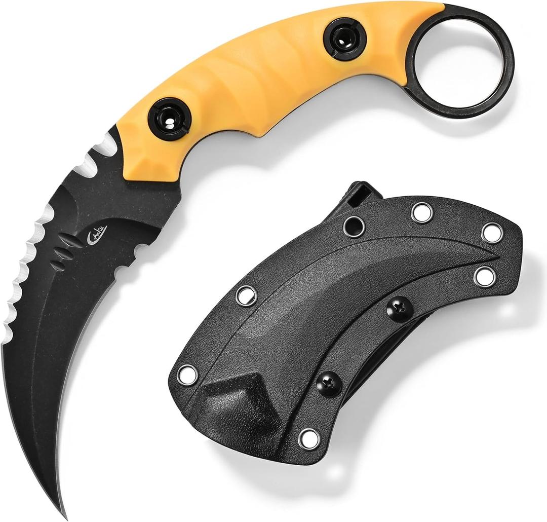 C1691N Fixed Blade Knife,D2 Steel Nylon Fiberglass Handle Outdoor Claw Knife for Survival, Hiking, Camping with Kydex Sheaths(Yellow)