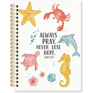Coastal Christian Spiral Notebook, Luke 18:1 Bible Verse Journal, Religious Scripture Journals for Writing, Ocean Beach Bible Notebooks for Note Taking, 5.5x8.3 Inch