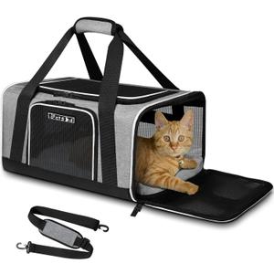Petskd Pet Carrier 17x13x9.5 Southwest Airline Approved,Pet Travel Carrier Bag for Small Cats and Dogs, Soft Dog Carrier for 1-15 LBS Pets,Dog Cat Carrier with Safety Lock Zipper (Grey)