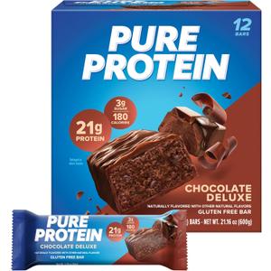 Pure Protein Bars, High Protein, Nutritious Snacks to Support Energy, Low Sugar, Gluten Free, Chocolate Deluxe, 1.76 oz., 12 Count(Pack of 1) (Packaging may vary) (BB: April 26, 2026)