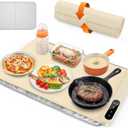 Food Warming Mat, Silicone Electric Warming Tray with 6 Adjustable Temperature, Full Surface Heating, Portable Roll Up Heating Mat with Heat-resistant Pad, Kitchen Food Warmer Pad for Buffets Party (Beige)