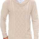 COOFANDY Men's Shawl Collar Sweaters V-Neck Relaxed Fit Cable Pullovers (L)