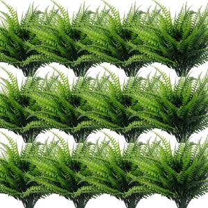 TURNMEON 20 Bundles Artificial Plants Outdoor Faux Boston Fern 17 Inch Long Length Summer Decor, Fake Plants UV Resistant No Fade Plastic Greenery Shrubs Flowers for Garden Porch Indoor Cemetery Decor