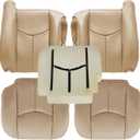 SecosAutoparts Driver & Passenger Bottom & Top Lean Back & Driver Foam Replacement Leather Seat Covers Tan# 522 Compatible with Chevy Tahoe Suburban Silverado Avalanche GMC Sierra 2003 2004 2005 2006