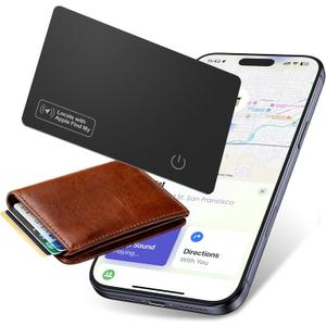Wallet Tracker Card Air-Tag - Work with Apple Find My (iOS only), 0.07in Slim Tracking Card, IP68 Waterproof Bluetooth Tracker Finder, Apple MFi Certified, Item Locator for Luggage, Passports, Purse (Matte Black)