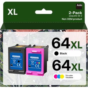 64XL Ink Cartridge Combo Pack Replacement for 64XL Ink Remanufactured Black and Color Combo Pack for Envy Photo 7858 7855 7120 7155 7158 7164 6255 6252 6232 Envy Inspire 7950e Tango Printer (2-Pack)