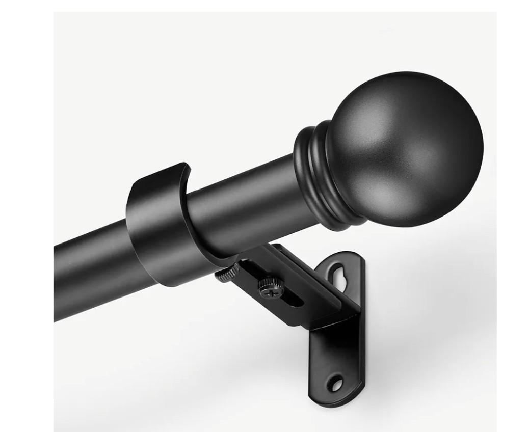 Curtain Rods for Windows 16 to 76 Inches, Curtain Rod Max Adjustable Length of 88 IN, 1" Diameter Drapery Rods Round Finials, Black, Pack of 1