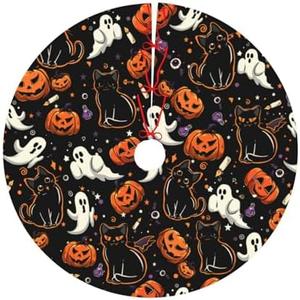 Halloween Tree Skirt 36" Halloween Cat Pumpkin Ghost Tree Skirts Tree Mat for Halloween Christmas Xmas Festive Party Yard Decorations Indoor Outdoor Ornaments