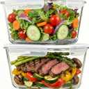 2 Pack Large Glass Storage Containers with Lids 85oz/10.5cup Big Airtight Glass Food Storage Containers for Rotisserie Chicken Watermelon Meal Prep, BPA Free, Freezer Dishwasher Oven Safe