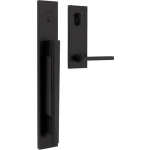Kwikset Careus Front Door Lock Handle and Deadbolt Set, Entry Door Handleset Exterior with Interior Reversible Lever, Matte Black, Pick Resistant SmartKey Rekey Deadbolt Security