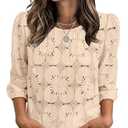 Sampeel Lace Tops for Women 3/4 Length Sleeve T Shirts Dressy Casual Ladies Work Blouses Summer Spring Tops 2026 Eyelet Western Outfits Fall Fashion Clothing Winter Old Money Clothes Apricot, Medium