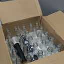 Encheng 5oz Clear Woozy Bottles with Shrink Capsules,Small Bottles With Shirnk Bands Glass Hot Sauce Bottles,Empty Small Beverage/Canning Bottles With Black Caps Set of 25