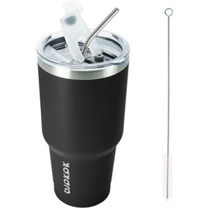 BJPKPK 30 oz Stainless Steel Tumbler with Lid and Straw Insulated Travel Coffee Mug Reusable Metal Thermal Cup,Black