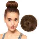 isheeny Human Hair Bun Extension, Small Drawstring Straight Updo Donut Chignon | Real Hair Fake Ballet Bun for Women & Girls | Messy Bun Hair Piece for Effortless Style (Dark Brown)