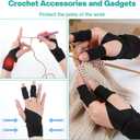 Qianyu 2 Pack Ergonomic Crochet Hooks Gloves and 10 Pack Finger Sleeves Crochet Hook Grips Wrist Supports Crochets Supplies Comfortable Accessories for Knitting Crochets Lover