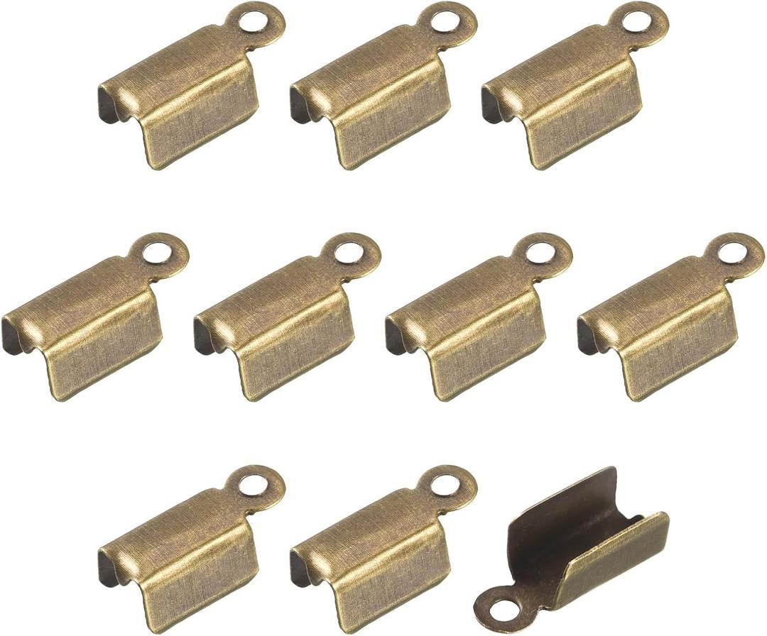 uxcell 400Pcs Fold Over Cord Ends, 4.5x11mm Terminators Crimp Cap Clasp Tips for Leather Ribbon DIY Craft Making, Bronze Tone