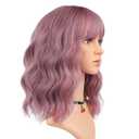 eNilecor Purple Wig Short Colorful Curly Curly Wavy Bob Wigs with Air Bangs 14" Natural Synthetic Wigs for Women (Taro Purple)