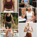 ZeroBound Built in Shelf Bra Crop Tank Tops for Women Scoop Neck Henley Button Sleeveless Casual Basic Tee Shirt Outfits (Brown, S)