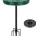 VIVOHOME Oval Polyresin Bird Bath Bowl with Solar Fountain, 29 Inch Height Outdoor Freestanding Birdfeeder with Metal Stake, Capacity 1.3 Gallons, 5-Pronged Base, Green