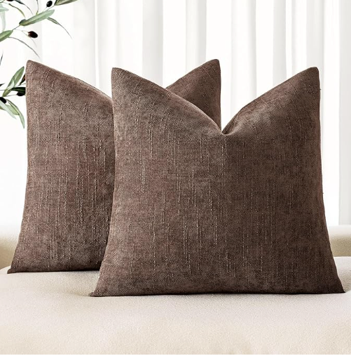 MIULEE 24x24 Inch Euro Chenille Throw Pillow Covers Set of 2 Soft Accent Taupe Grey Neutral Farmhouse Textured Cushion Covers for Bed Sofa Couch Bedroom Living Room