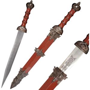 17" Western Gladius Roman Sword Metal Red and Steel Short Style