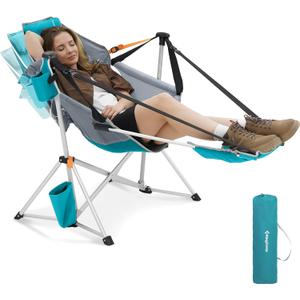 KingCamp Hammock Chair with Footrest Heavy Duty Swinging Rocking Camping Chairs for Adults up to 400lbs, Folding Portable Oversized Rocker with Cup Holder & Pillow for Outdoor Beach Lawn RV Sports
